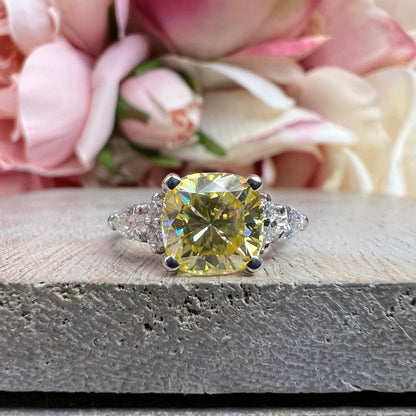 Cushion Cut Yellow Moissanite Engagement Ring White Gold Yellow Moissanite Engagement Rings Unique Moissanite Wedding Anniversary Ring #7379