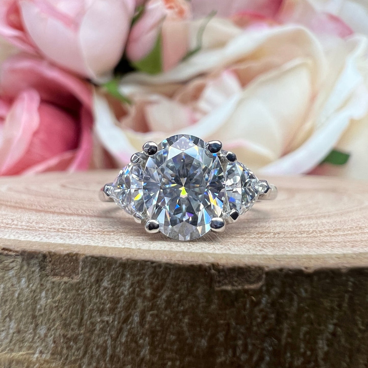 Oval Moissanite Three Stone Ring Engagement Ring White Gold Oval Moissanite Engagement Rings Unique Vintage Wedding Promise Anniversary 7380