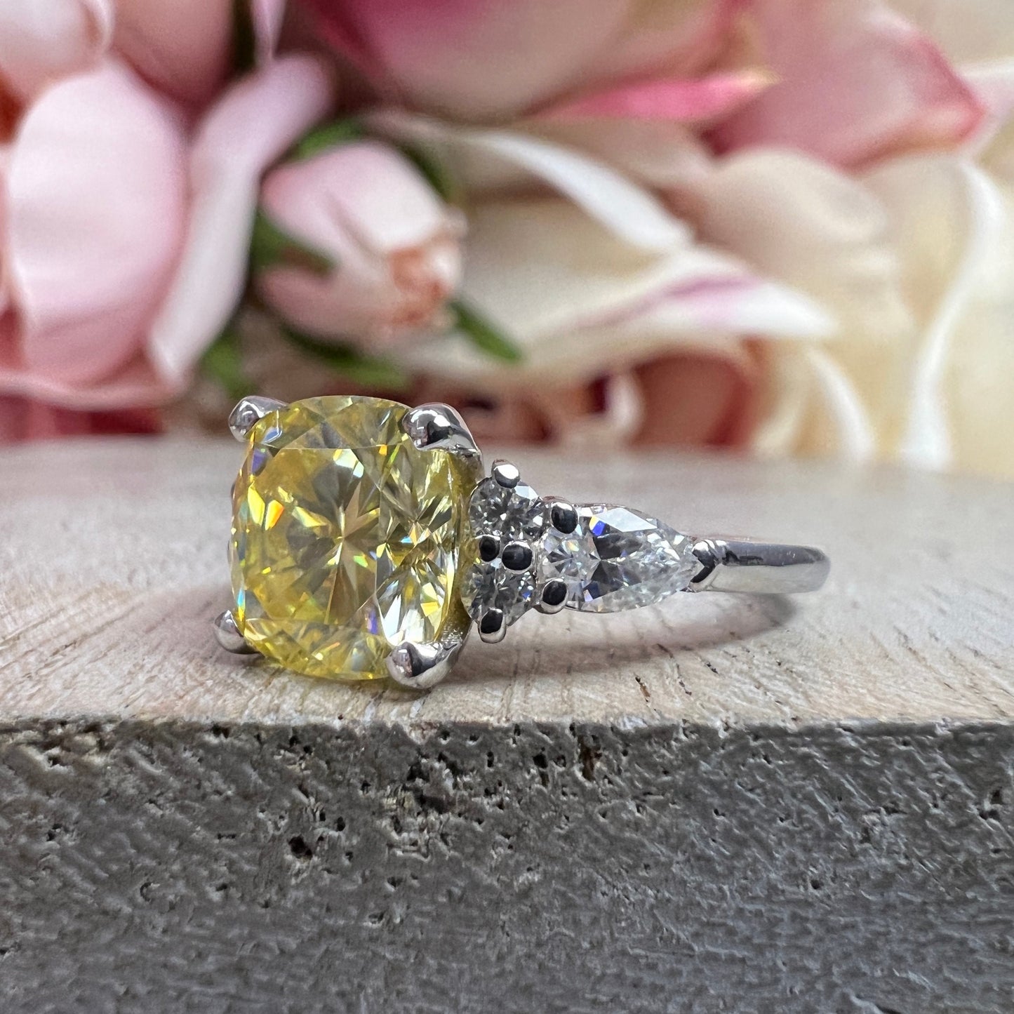 Cushion Cut Yellow Moissanite Engagement Ring White Gold Yellow Moissanite Engagement Rings Unique Moissanite Wedding Anniversary Ring #7379