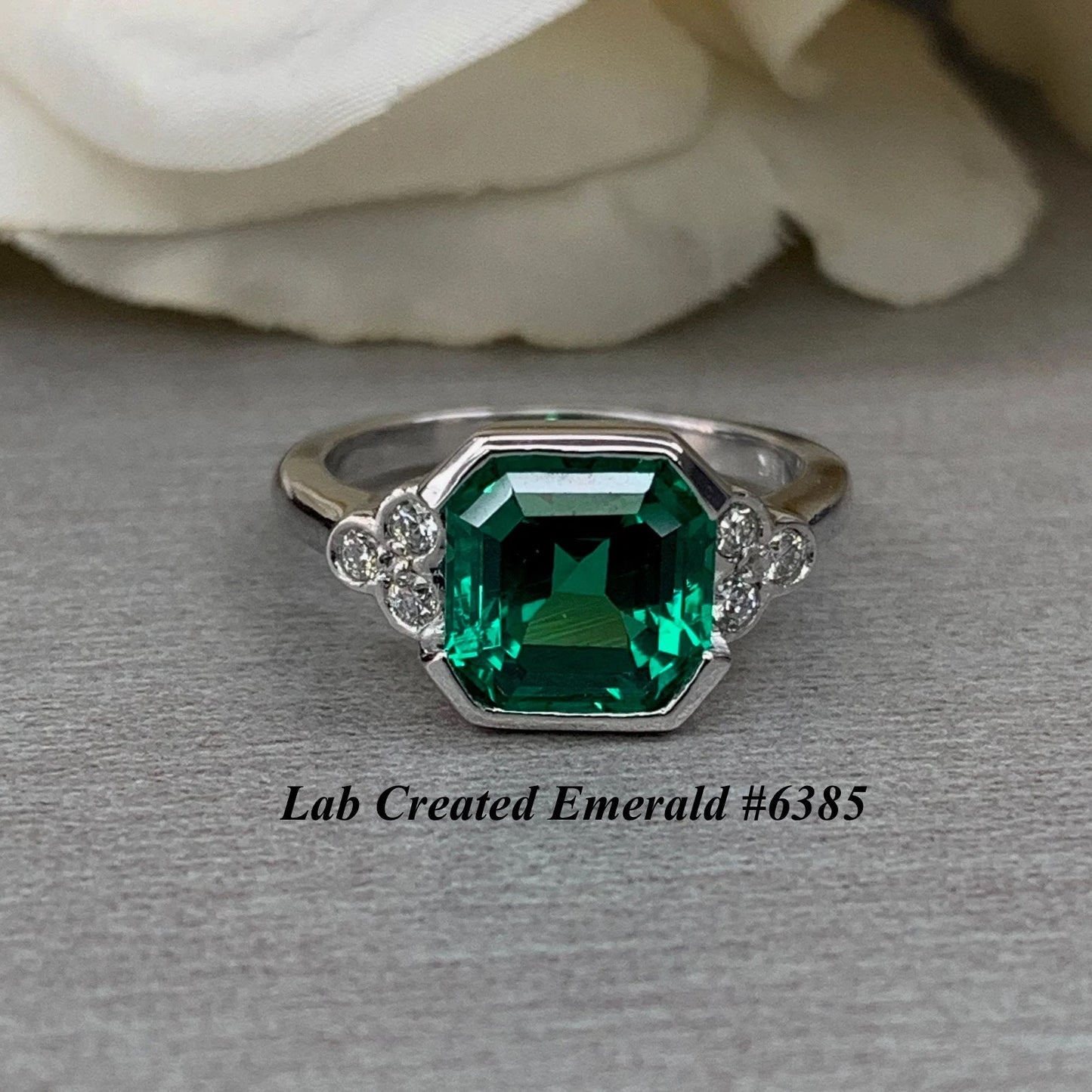 Olive Green Asscher Cut Sapphire Engagement Ring White Gold Green Sapphire Ring For Women Unique  Wedding Promise  Anniversary Rings   #7387