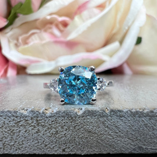 Aquamarine Promise Ring White Gold Cushion Cut Aquamarine Engagement Ring Unique Solitaire Anniversary Wedding Ring March Birthstone