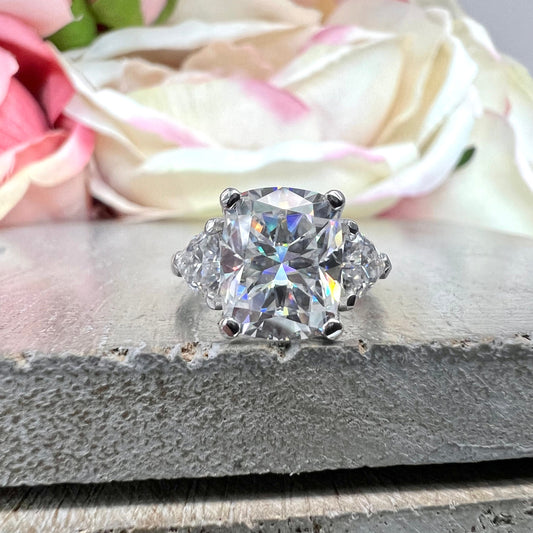 Moissanite Engagement Ring Elongated Cushion Cut Moissanite Engagement Ring White Gold Unique Vintage Wedding Anniversary Promise Ring #7413