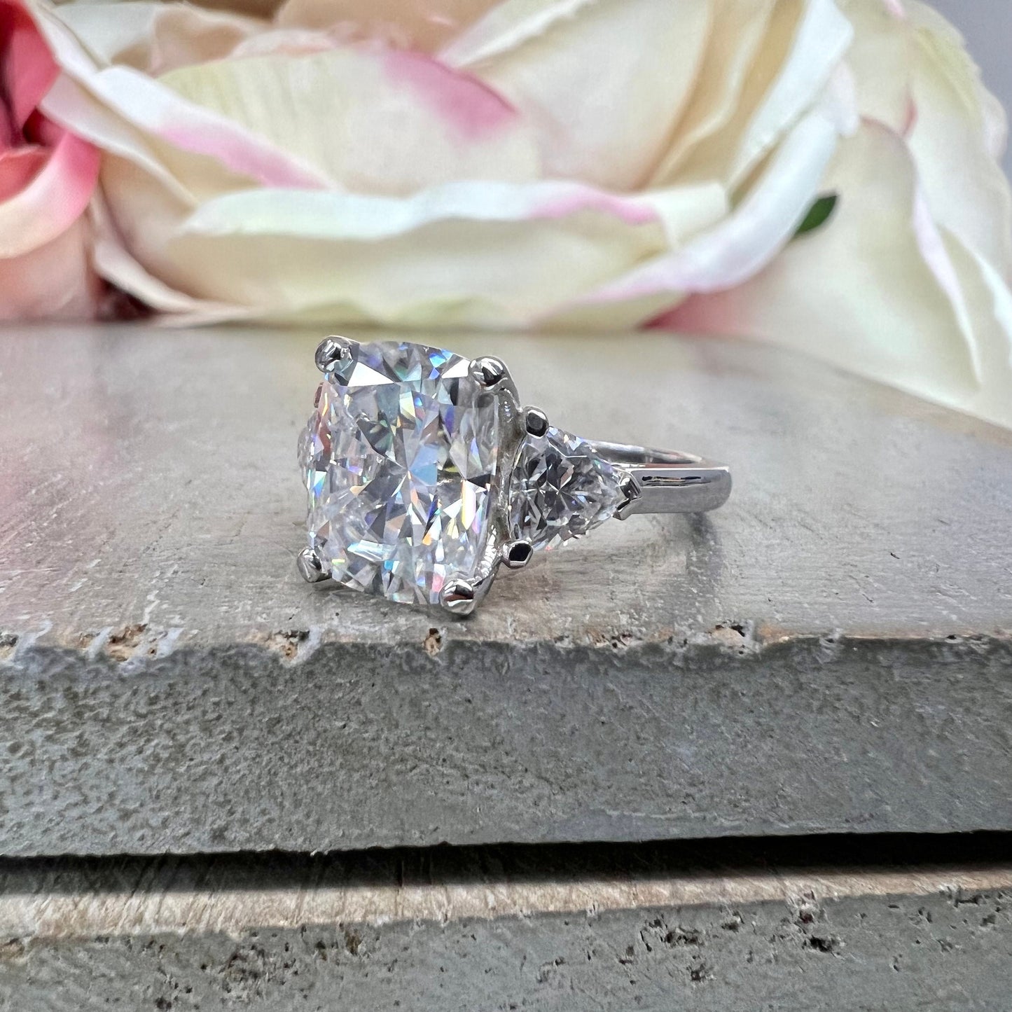 Moissanite Engagement Ring Elongated Cushion Cut Moissanite Engagement Ring White Gold Unique Vintage Wedding Anniversary Promise Ring #7413