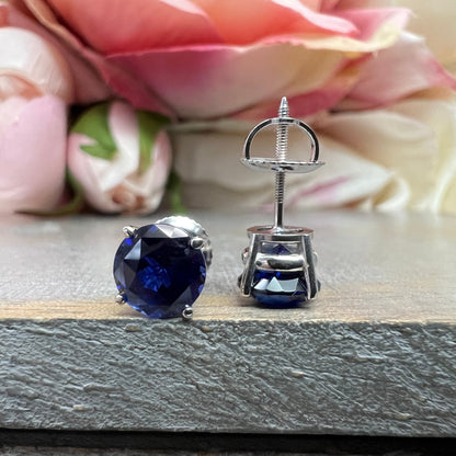 Round Blue Sapphire Stud Earrings 2.00ctw. In 14k White Gold  sapph studs September birthstone dainty stacking stud earrings unisex #6574