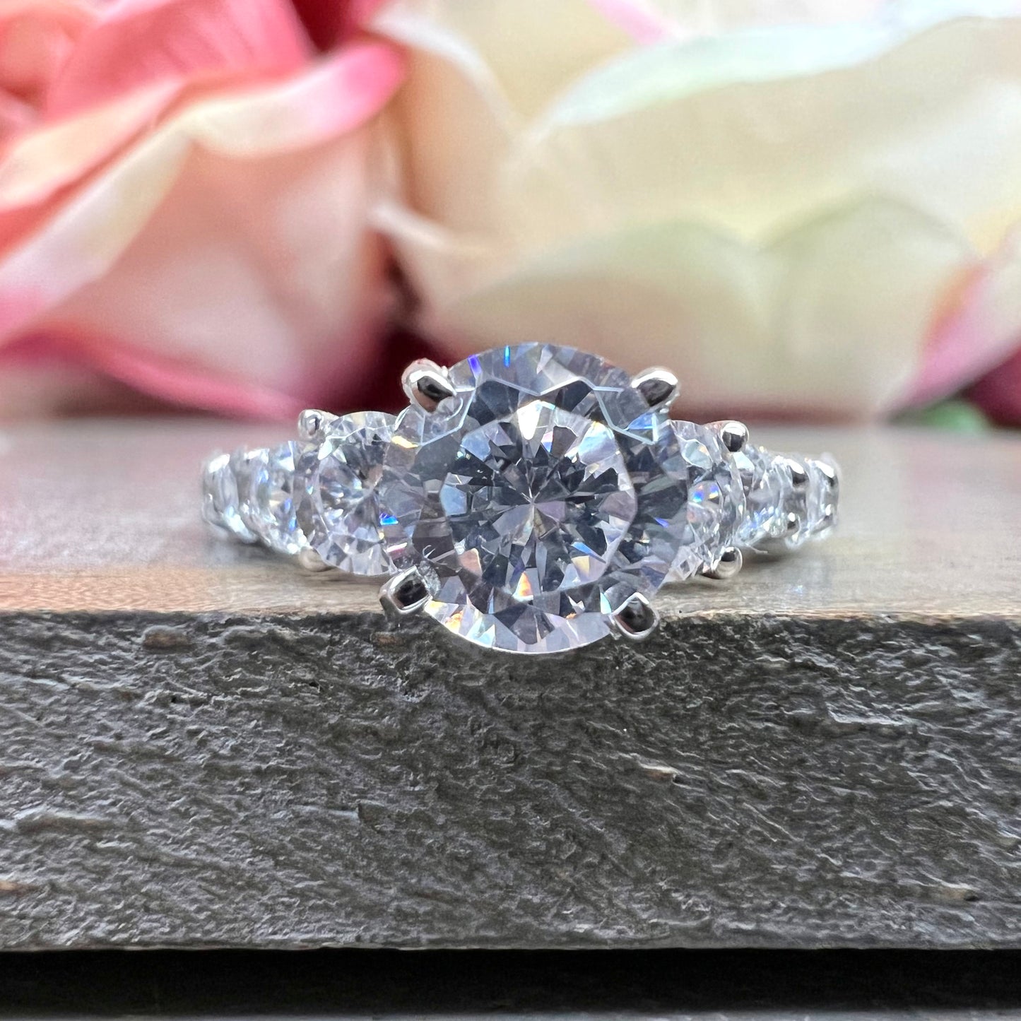 Round Shaped Vintage Engagement Ring White Gold Multi Stone CZ Ring For Women Unique Vintage Bridal Wedding Anniversary Promise Ring #4452