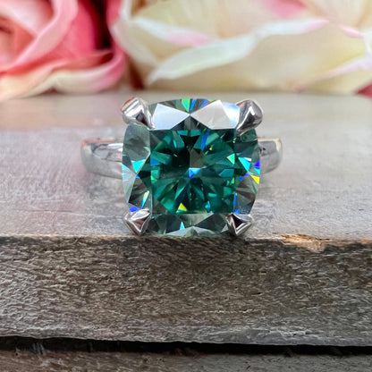 Teal Blue Moissanite Engagement Rings For Women White Gold Cushion Cut Unique Blue Moissanite Engagement Rings Solitaire  Promise Ring #7358