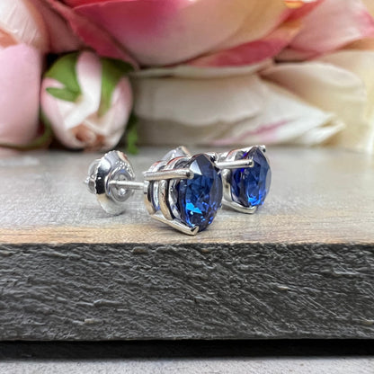 Round Blue Sapphire Stud Earrings 2.00ctw. In 14k White Gold  sapph studs September birthstone dainty stacking stud earrings unisex #6574