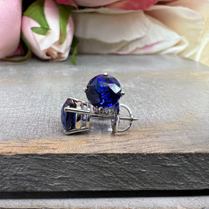 Round Blue Sapphire Stud Earrings 2.00ctw. In 14k White Gold  sapph studs September birthstone dainty stacking stud earrings unisex #6574