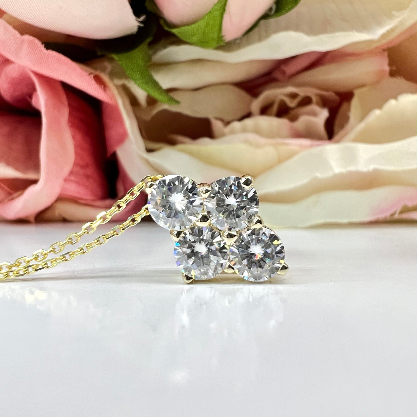 Moissanite Necklace, Family Birthstone Necklace, 14K Yellow Gold, Moissanite Pendant, April Birthstone Necklace, #6788 #6789 #6790