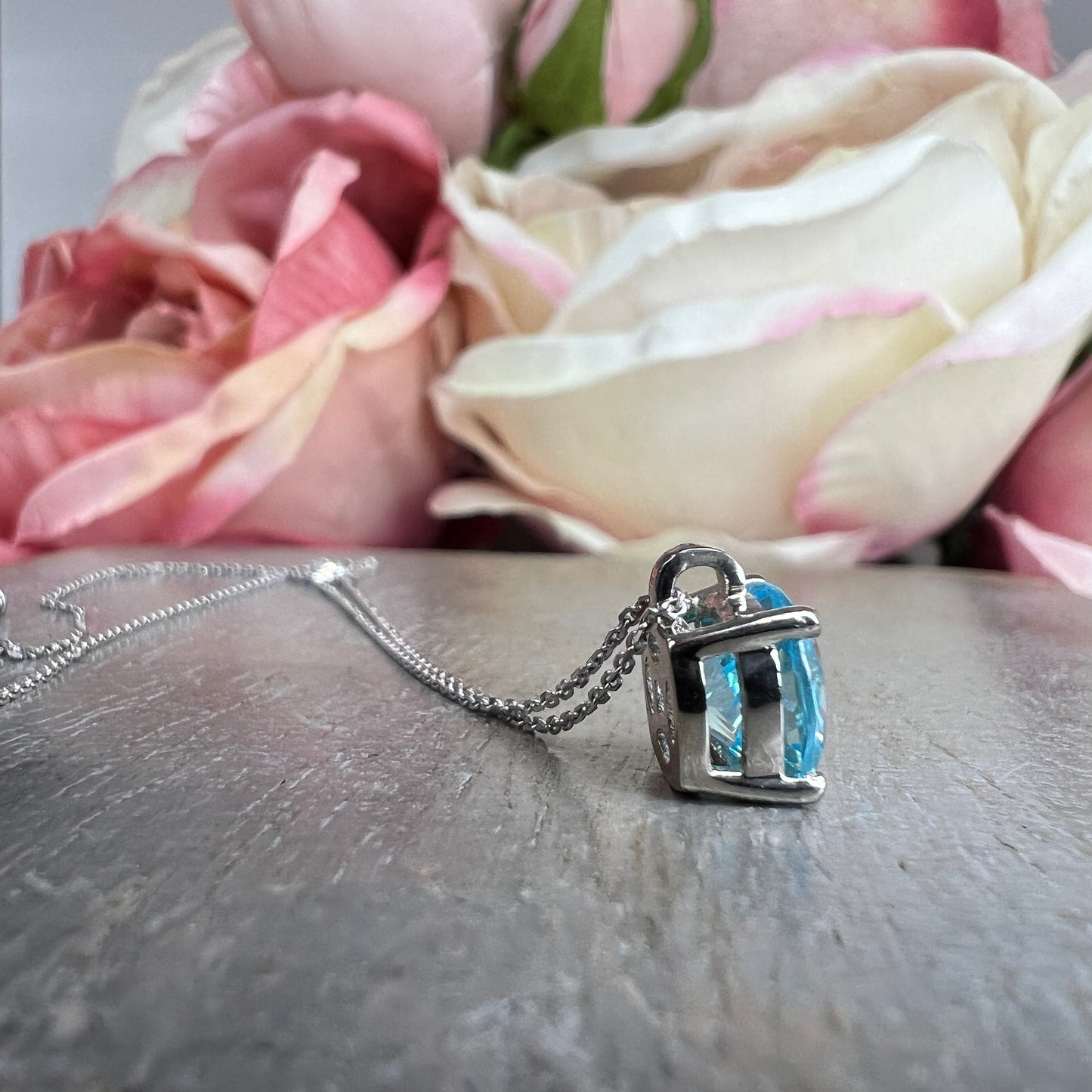 Cushion Cut Aquamarine Pendant Necklace 14K White Gold, Layering Aquamarine Pendant March Birthstone Pendant Necklace Dainty Necklace  #7458