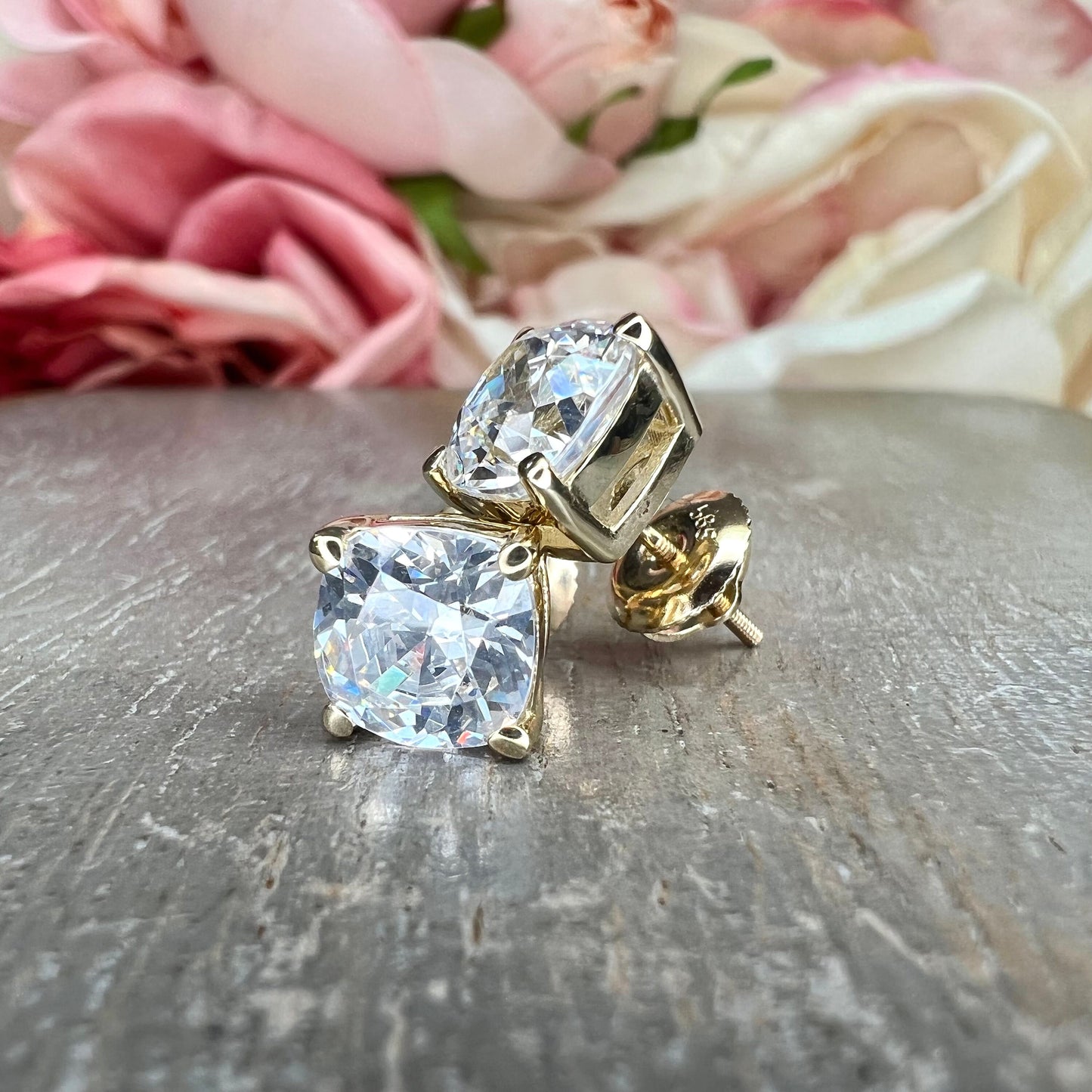 Moissanite Earrings , Cushion Cut Stud Earrings 14K White Gold , Simulated Diamond Stud Earrings , 350ctw Moissanite Earrings   #7153