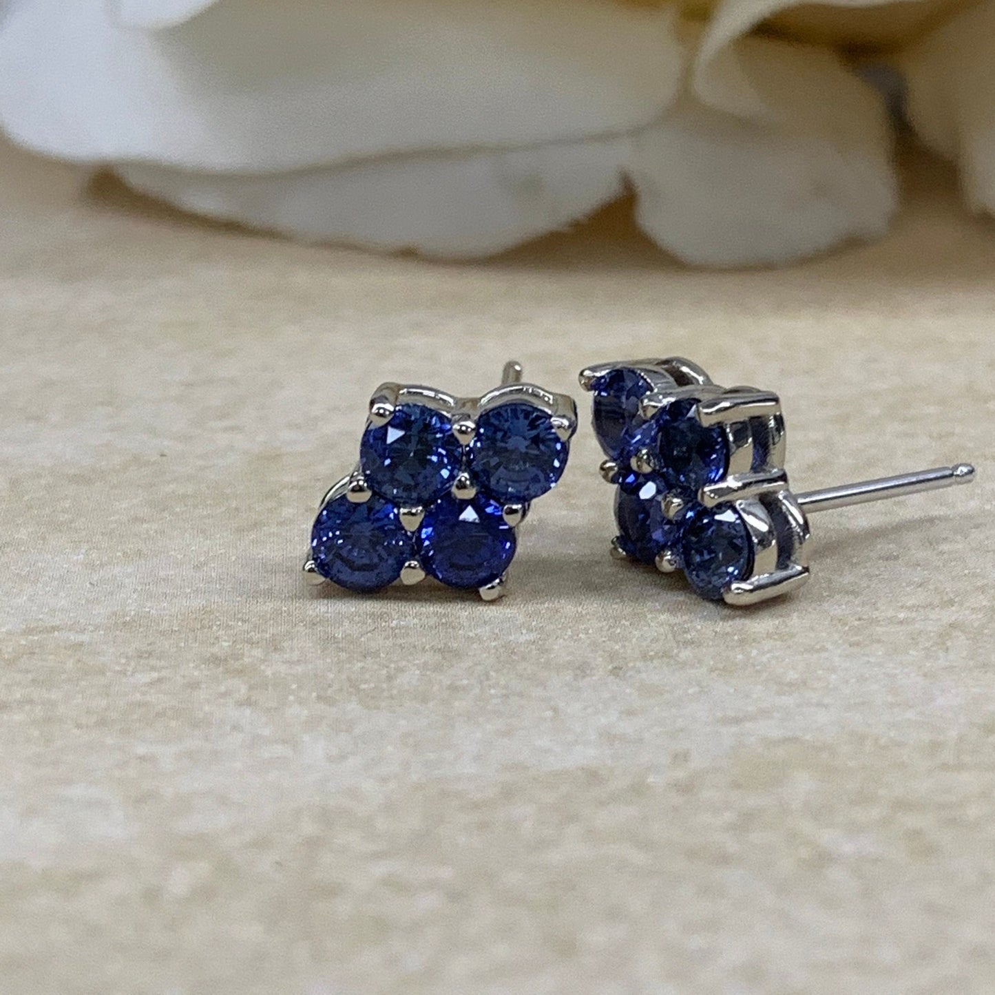 Blue Sapphire Earrings, Cluster Stud Earrings, Ladies Sapphire Earrings, 14k Gold Earrings, September Birthstone Studs, Holiday Gift, #7052