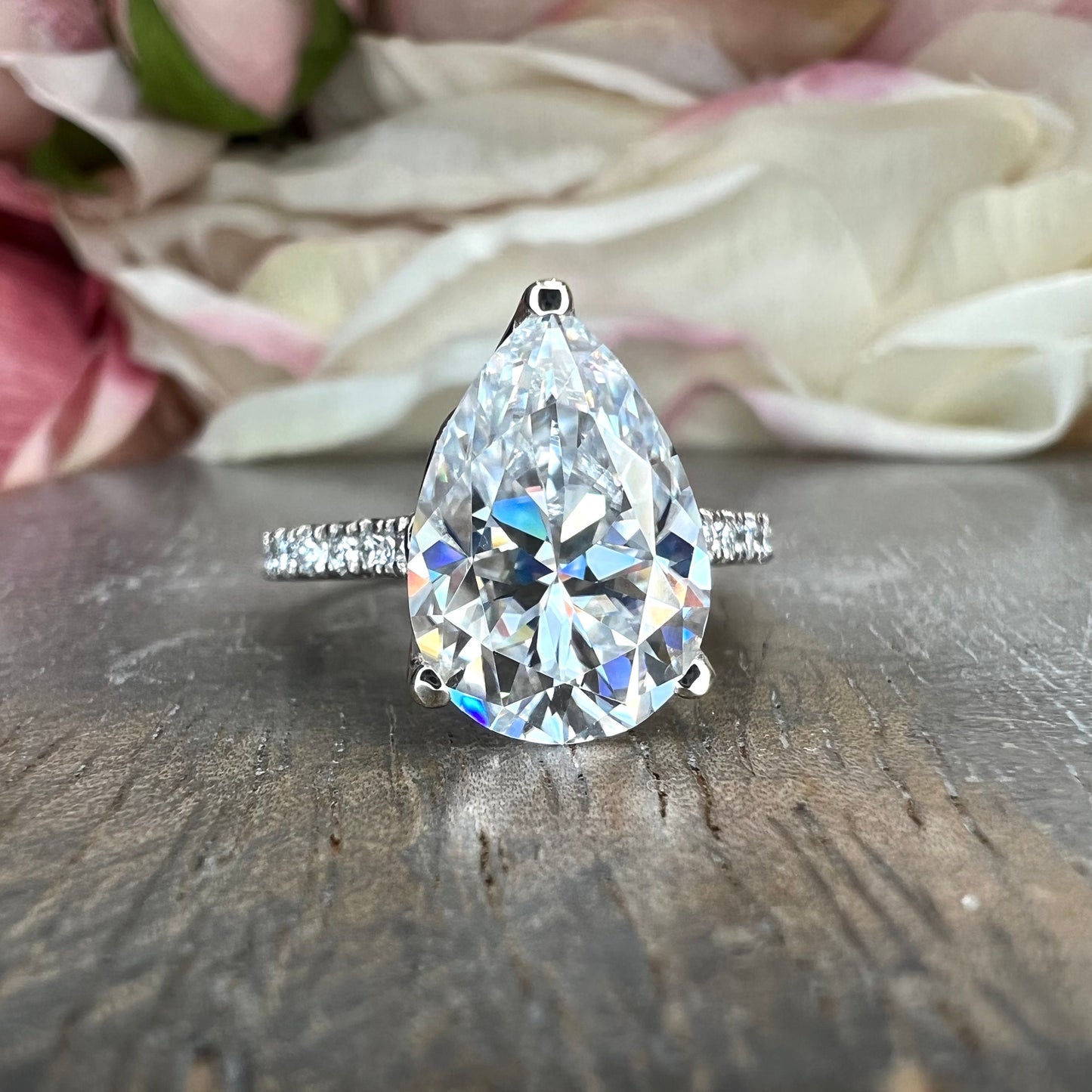 Pear Shaped Moissanite Diamond Engagement Ring 14K Solid White Gold Ring For Women,  #7100  Simple Pear Shaped Moissanite Engagement Rings,