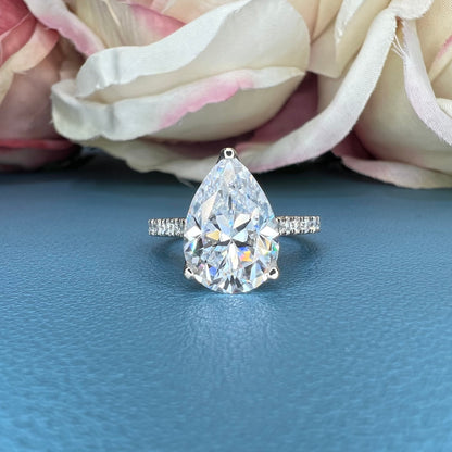 Pear Shaped Moissanite Diamond Engagement Ring 14K Solid White Gold Ring For Women,  #7100  Simple Pear Shaped Moissanite Engagement Rings,