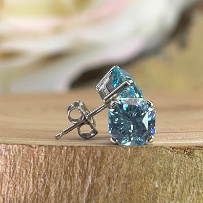 Aquamarine Stud Earrings White Gold 3.50CTW Radiant Cut Aquamarine Unsex Earrings Dainty Aquamarine Earrings Light Blue Stud Earrings