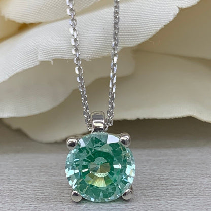 Paraiba tourmaline necklace, Green paraiba pendant, Round paraiba pendant, Ladies 14k gold necklace, Layering jewelry, Birthday gift, #6662