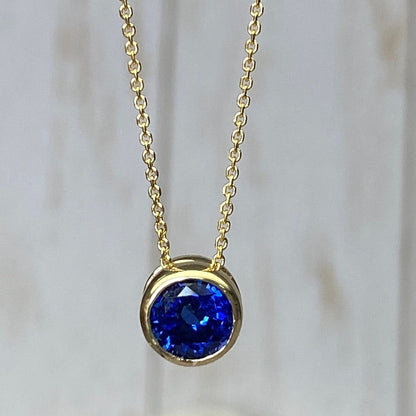 Blue Sapphire Necklace 14K Solid Gold, Floating Charm Necklace For Ladies, Bezel Set Blue Sapphire Pendant Necklace, Dainty Necklace