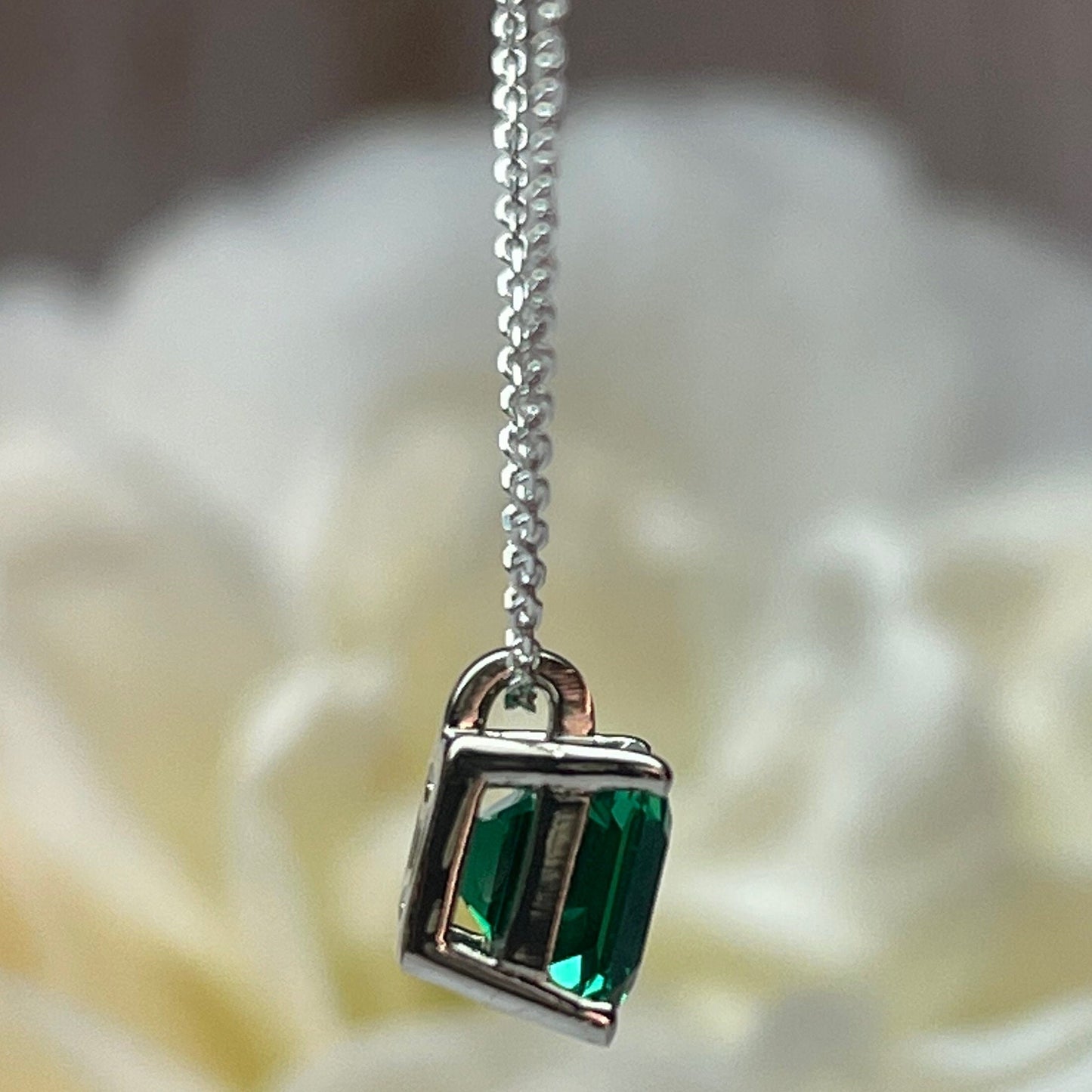 Asscher Cut Emerald Pendant Necklace, Green Emerald Square Pendant Anniversary Gift For Her, 14k Gold Necklace For Ladies Holiday Gift