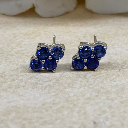 Blue Sapphire Earrings, Cluster Stud Earrings, Ladies Sapphire Earrings, 14k Gold Earrings, September Birthstone Studs, Holiday Gift, #7052