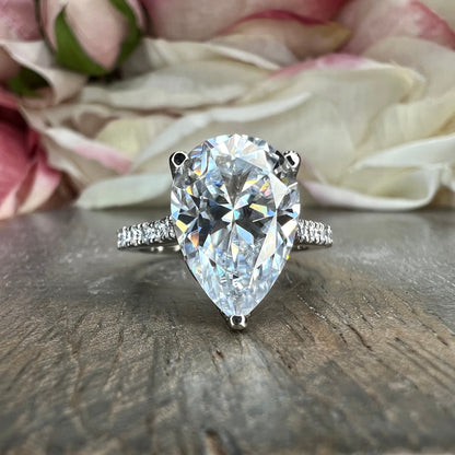 Pear Shaped Moissanite Diamond Engagement Ring 14K Solid White Gold Ring For Women,  #7100  Simple Pear Shaped Moissanite Engagement Rings,