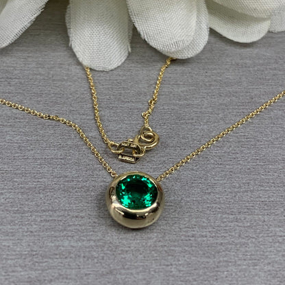 Round Emerald Pendant Necklace 14k Yellow/White Gold, Emerald Bezel Necklace, May Birthstone Necklace, Dainty Emerald Necklace Ladies, #6750