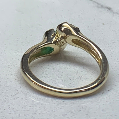 Two Stone Bypass Engagement Ring For Women 14K Solid Yellow Gold, Emerald and Moissanite Twist Ring, Unique Gemstone Ring For Women, #7186