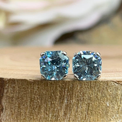 Aquamarine Stud Earrings White Gold 3.50CTW Radiant Cut Aquamarine Unsex Earrings Dainty Aquamarine Earrings Light Blue Stud Earrings