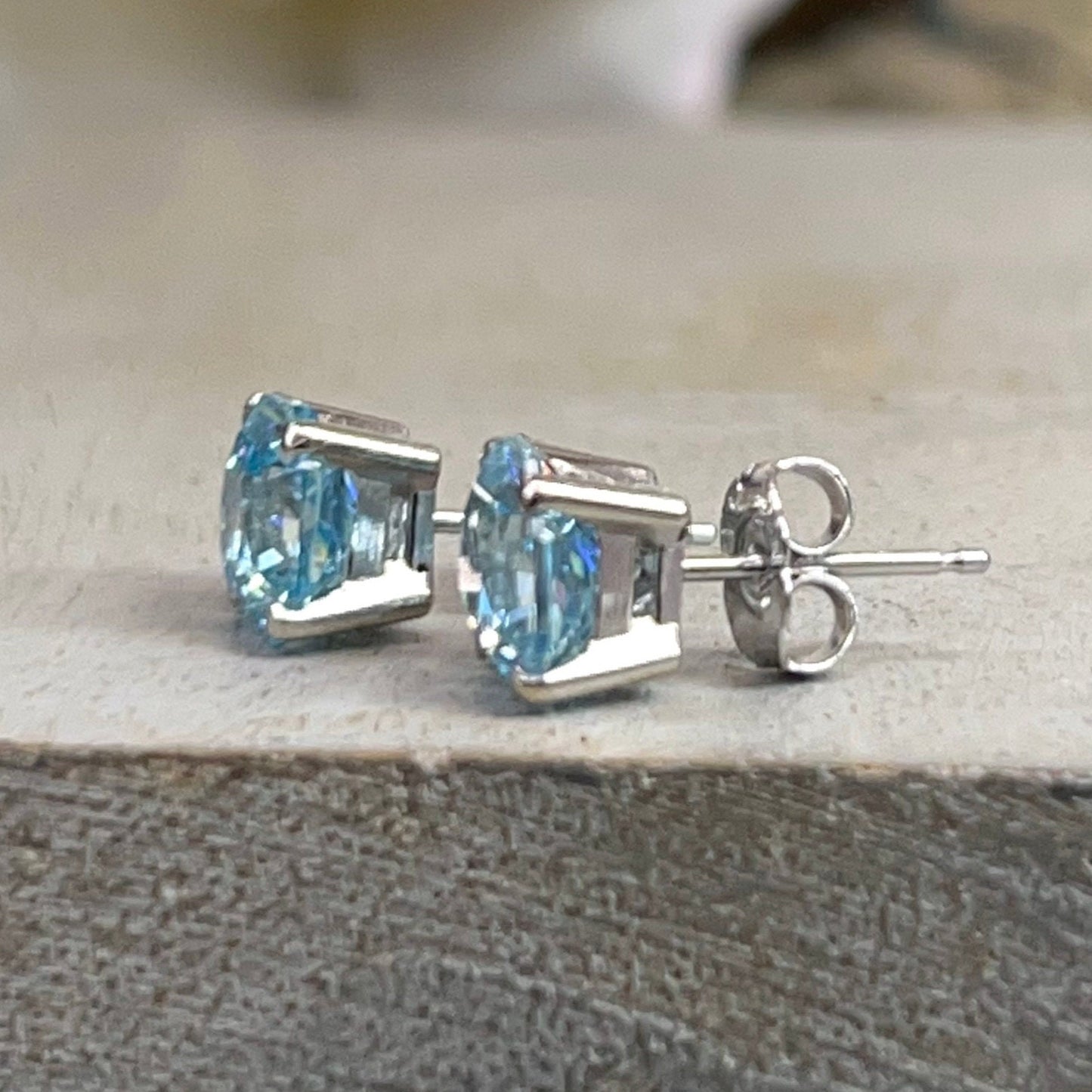 Aquamarine Stud Earrings White Gold 3.50CTW Radiant Cut Aquamarine Unsex Earrings Dainty Aquamarine Earrings Light Blue Stud Earrings