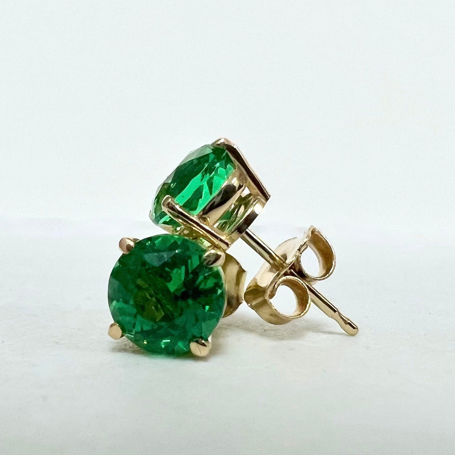 Round Brilliant Emerald Earrings, 1.50ctw Emerald Studs, Unisex Stud Earrings Solid 14k Gold, May Birthstone, Simple Emerald Earrings  #5989