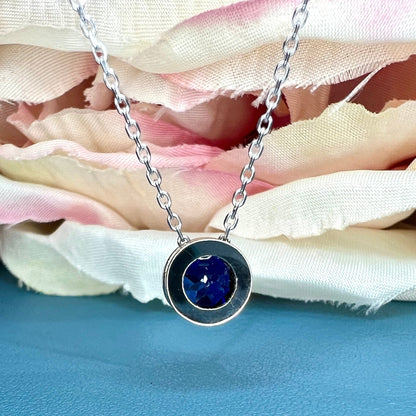 Blue Sapphire Necklace 14K Solid Gold, Floating Charm Necklace For Ladies, Bezel Set Blue Sapphire Pendant Necklace, Dainty Necklace