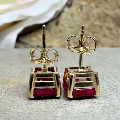 Ruby Stud Earrings 14k Solid Yellow Gold Earrings For Women, #6281 Ruby Asscher Cut Earrings Vintage Ruby Jewelry, Square Ruby Stud Earrings