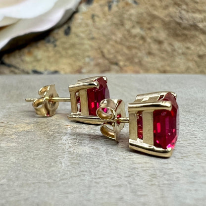 Ruby Stud Earrings 14k Solid Yellow Gold Earrings For Women, #6281 Ruby Asscher Cut Earrings Vintage Ruby Jewelry, Square Ruby Stud Earrings