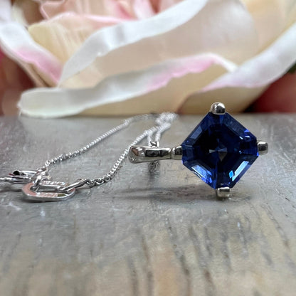 Necklace for women Blue sapphire pendant necklace 14k solid gold, something blue bridal wedding necklace, birthstone ladies necklace,  #6188