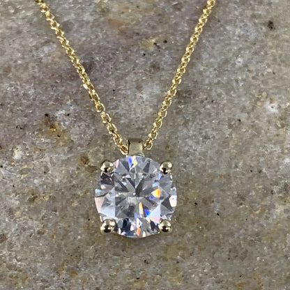 Moissanite necklace 14k solid gold, Round cut moissanite solitaire layering pendant necklace for mom, simple round diamond necklace, #6880