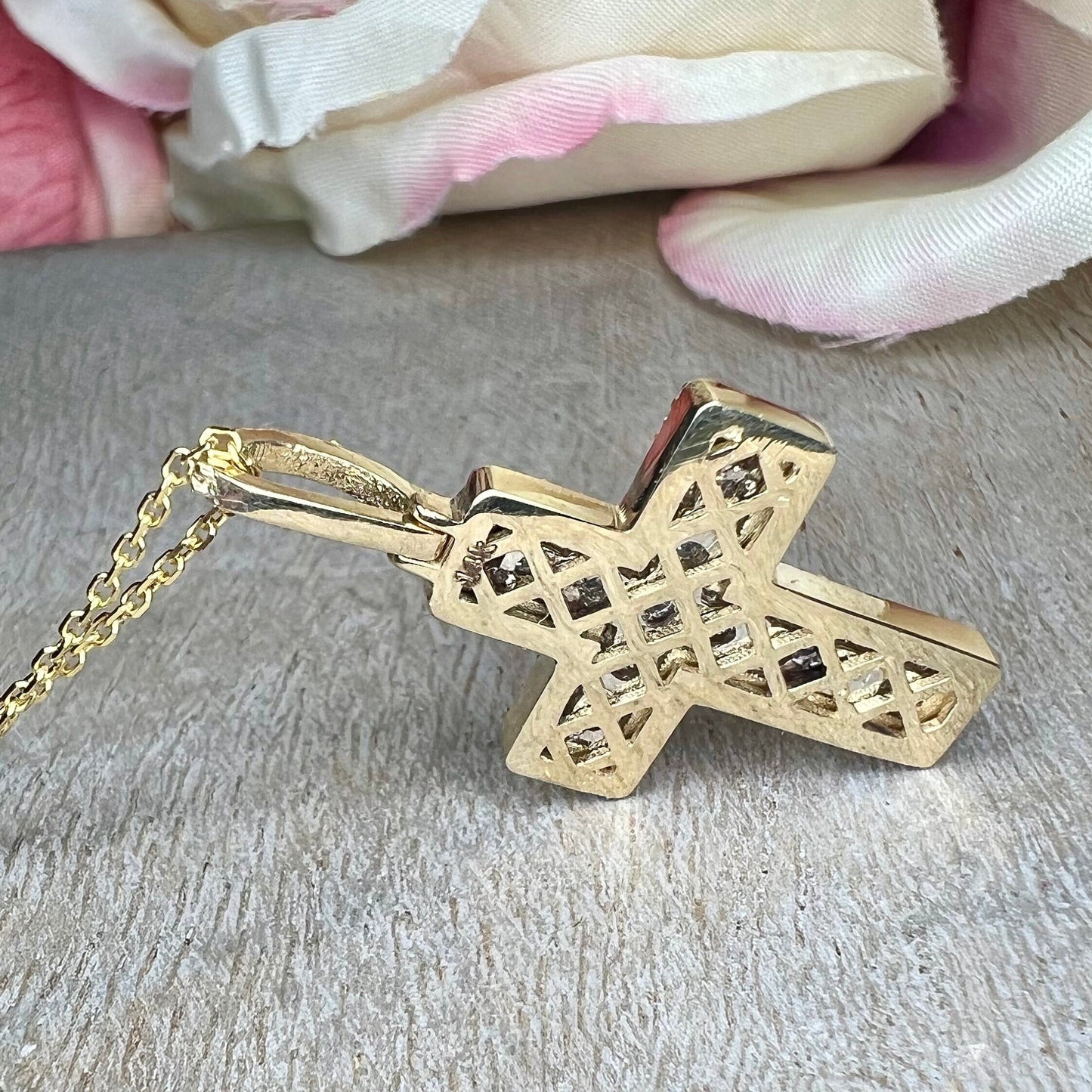 Large Cross Necklace 14K Solid Gold, Unique Moissanite Cross Pendant Necklace, Custom Cross Pendant Faith Crucifix Jesus Necklace Gold #7690