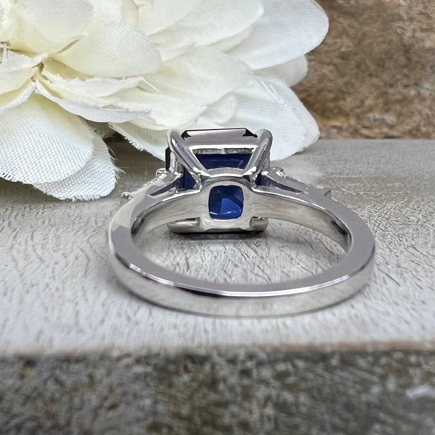 Radiant Blue Sapphire Engagement Ring White Gold Three Stone Blue Sapphire Ladies Ring Blue Sapphire Wedding Promise Anniversary Ring  #7329