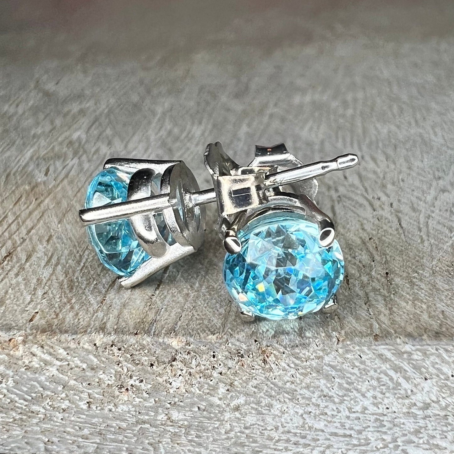 Aquamarine earrings white gold, Aquamarine stud earrings minimalist earrings everyday jewelry aquamarine gemstone earrings four prong