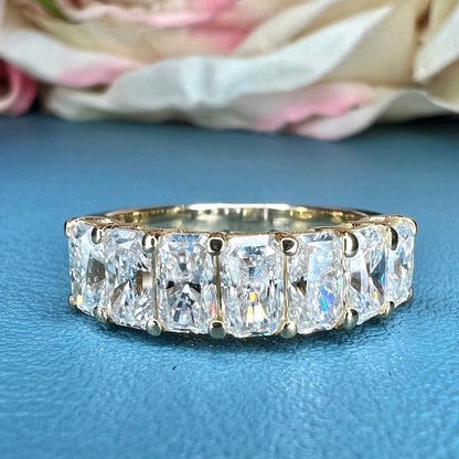 Lab grown diamond wedding band 14K Solid Gold,  radiant cut 7 stone band lab created diamond band, VS1 lab grown diamond stacking band