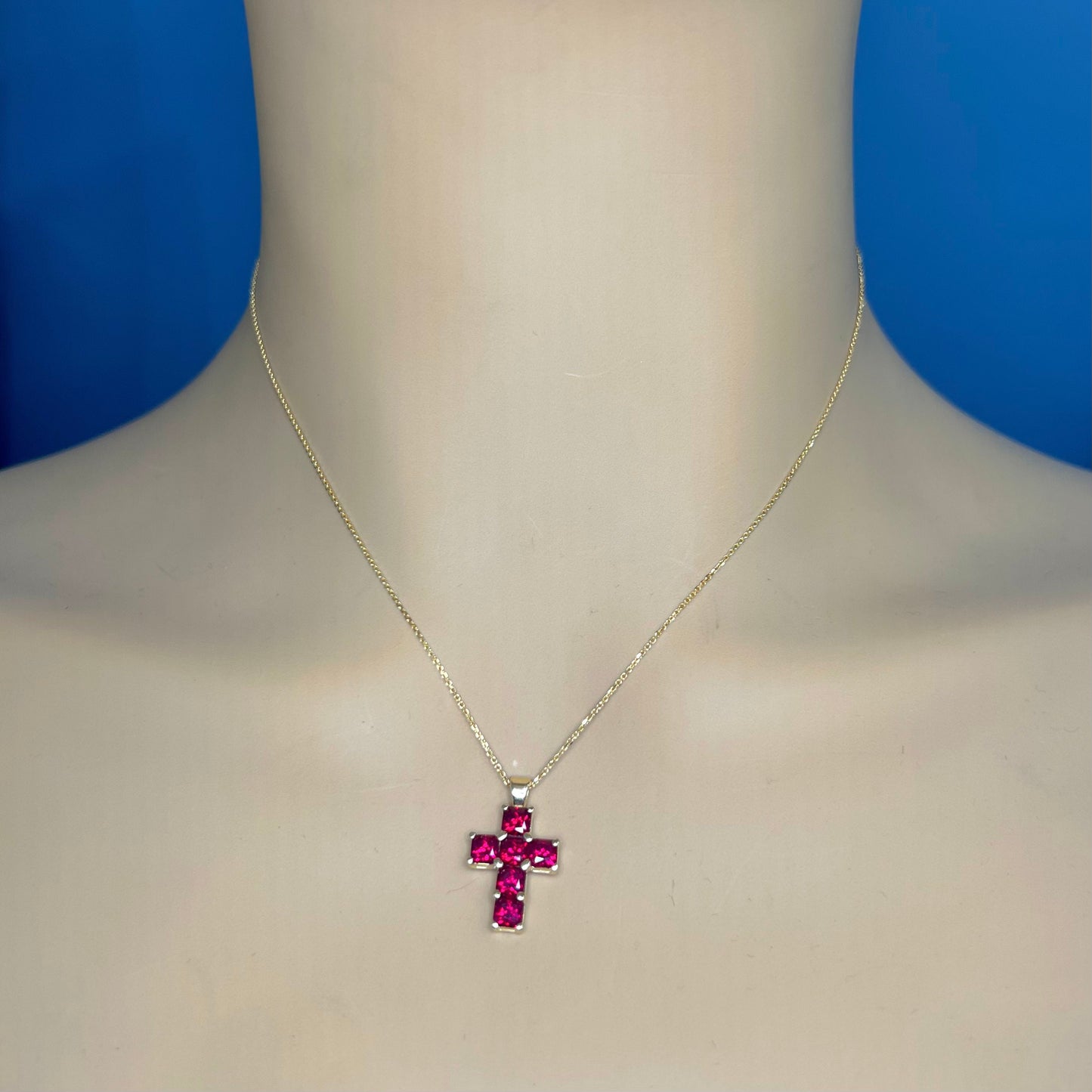 Cross Necklace With Ruby Stone For Girls, Ruby Cross Necklace 14K Solid Yellow Gold, Gold Cross Necklace For Women, Cross Pendant