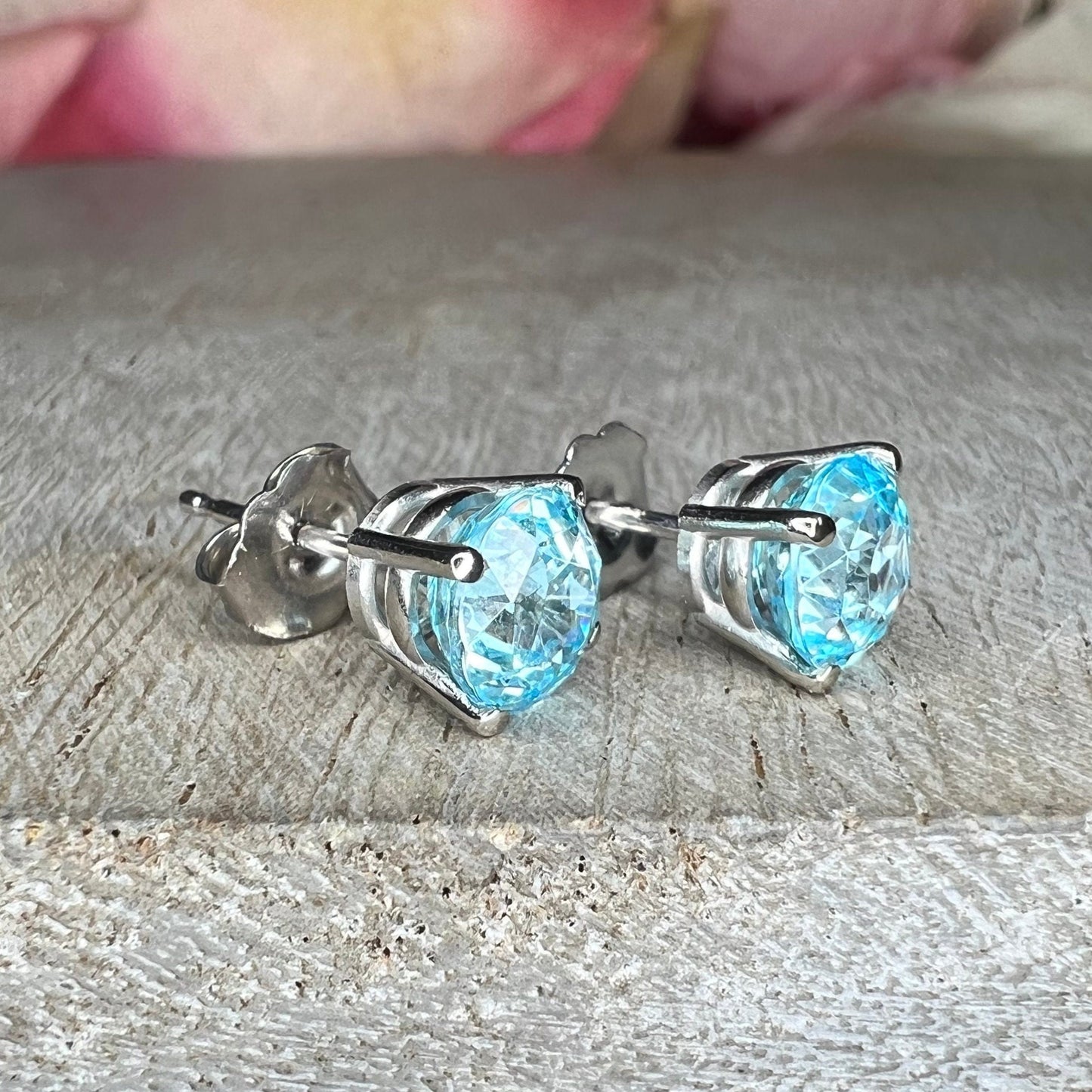 Aquamarine earrings white gold, Aquamarine stud earrings minimalist earrings everyday jewelry aquamarine gemstone earrings four prong