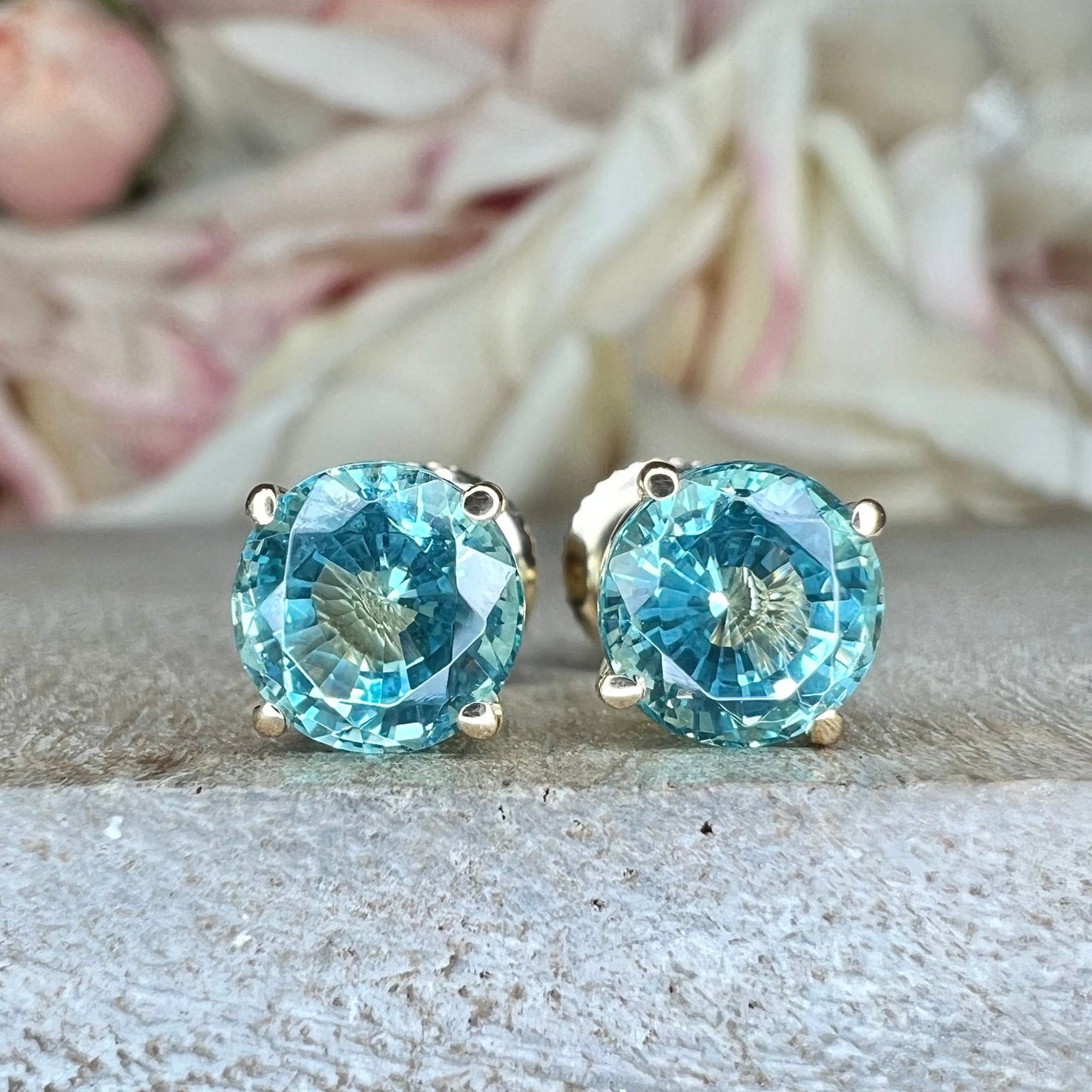 Neon Blue Paraiba Earrings / Round Ladies Earring / Ladies Stud Earrings / Gift Ideas For Her / Anniversary Gift / 14k White Gold /  #6134