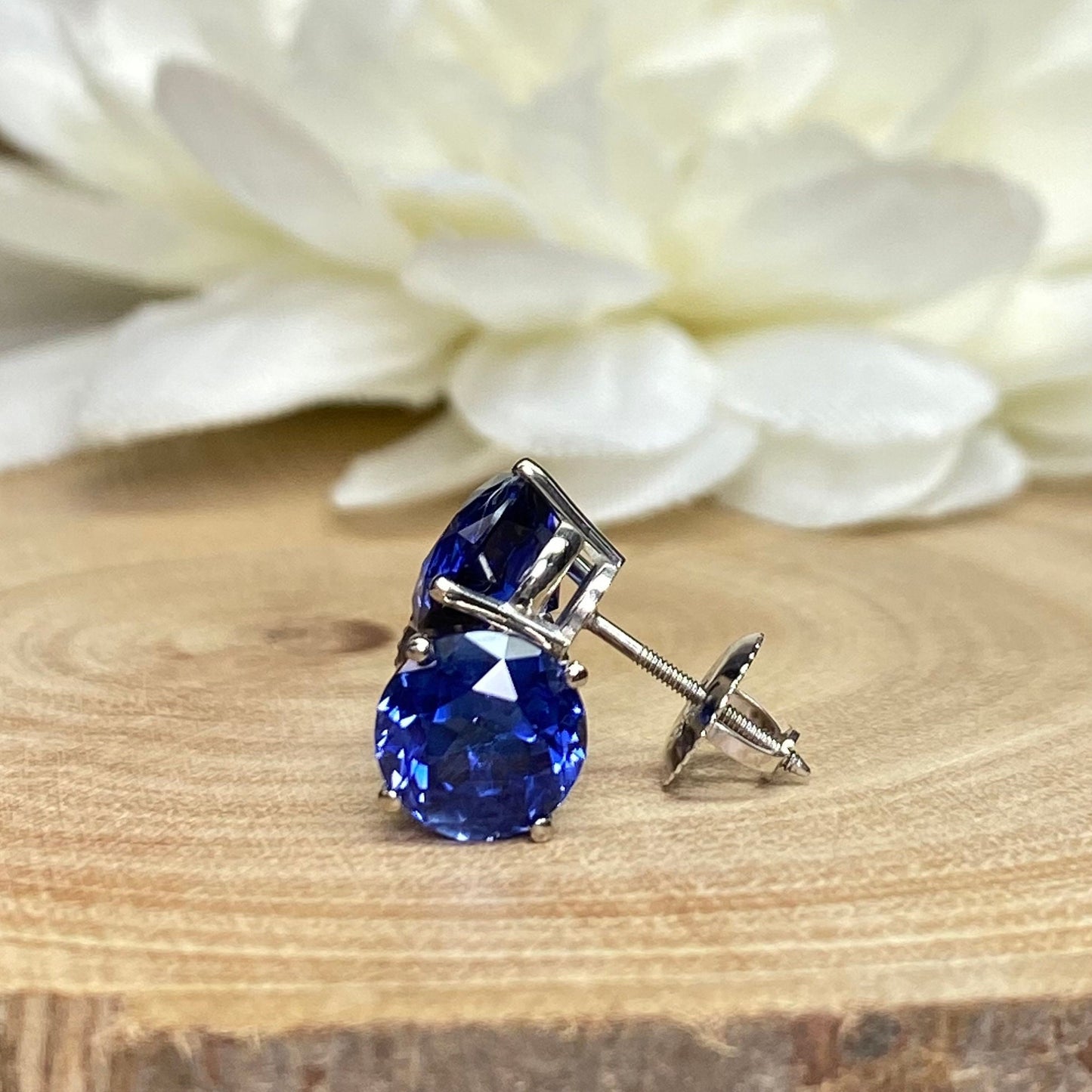 Sapphire Stud Earrings 14K Gold  September Birthstone Jewelry, Ladies Earrings September Birthstone Earrings, Sapphire Stud Earrings #6682