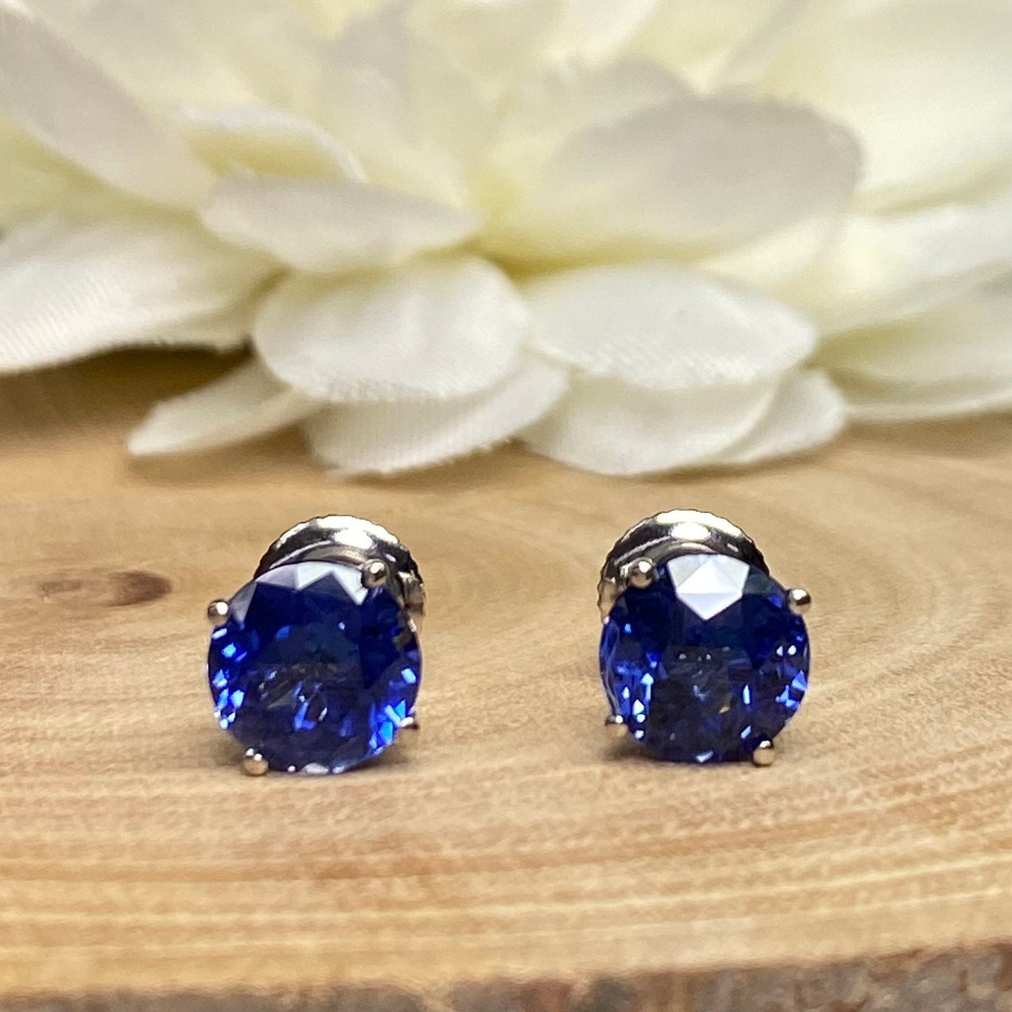 Sapphire Stud Earrings 14K Gold  September Birthstone Jewelry, Ladies Earrings September Birthstone Earrings, Sapphire Stud Earrings #6682