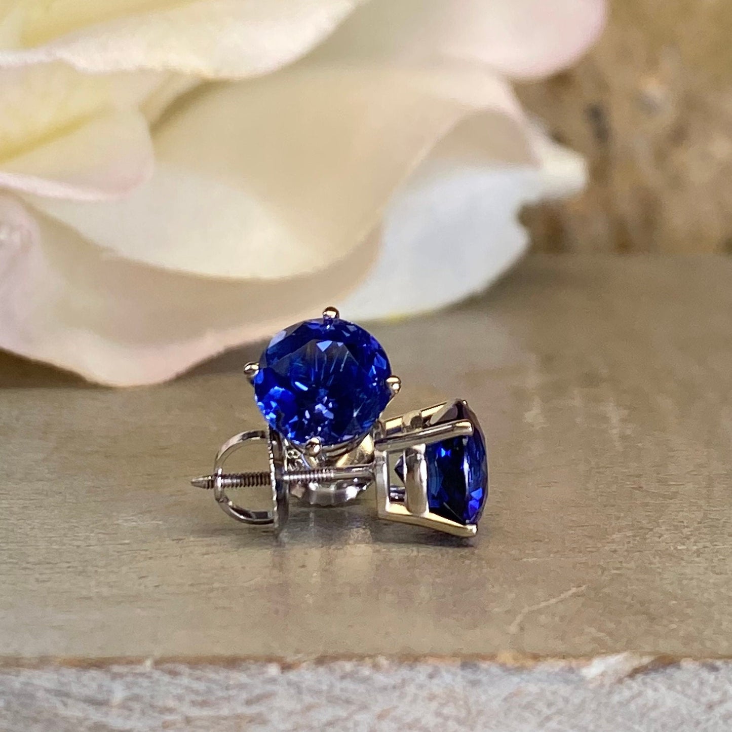 Sapphire Stud Earrings 14K Gold  September Birthstone Jewelry, Ladies Earrings September Birthstone Earrings, Sapphire Stud Earrings #6682