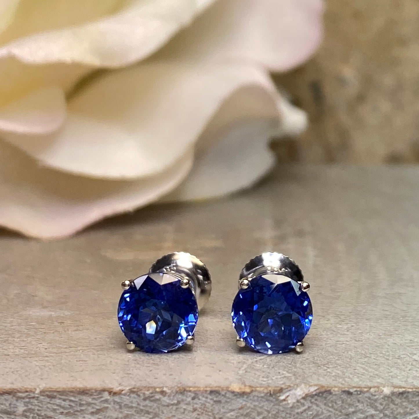 Sapphire Stud Earrings 14K Gold  September Birthstone Jewelry, Ladies Earrings September Birthstone Earrings, Sapphire Stud Earrings #6682