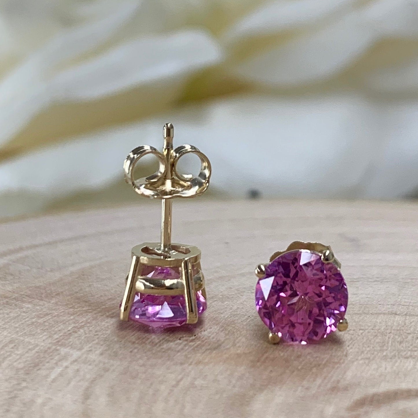 Round Ladies Studs / 2.00CTW / Pink Sapphire Earrings / Gift Ideas For Her / Everyday Earrings / Anniversary Gift / 14k Yellow Gold /  #6434