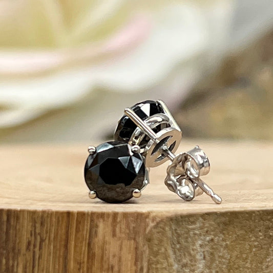 Black CZ Stud Earrings White Gold 2.00 Carat Black CZ Studs Unique Stud Earrings Unisex Black Solitaire Stud Earring Screwbacks 6.5mm