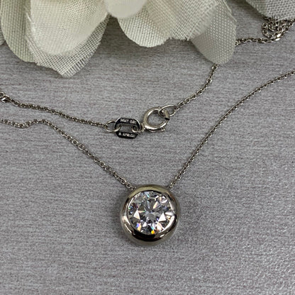 Moissanite Bezel Set Necklace Round Moissanite Ladies Bezel Set Pendant Necklace Layering Dainty Moissanite Pendant Floating Necklace  #6747