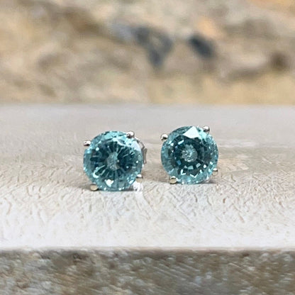 Neon Blue Paraiba Earrings / Round Ladies Earring / Ladies Stud Earrings / Gift Ideas For Her / Anniversary Gift / 14k White Gold /  #6134