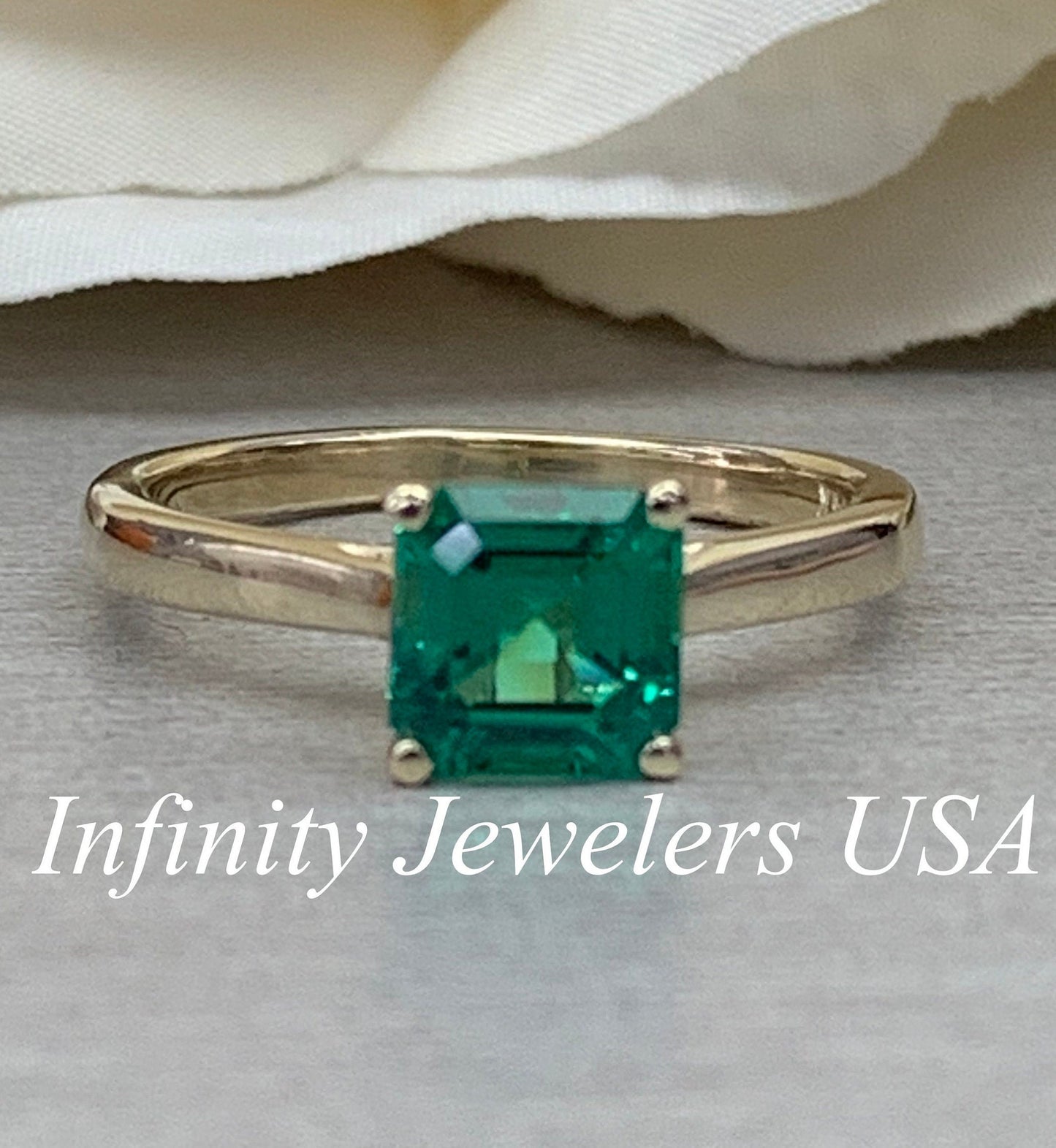 Asscher cut emerald engagement  ring,  emerald solitaire ring 14k yellow gold May birthstone minimalist dainty ring emerald green ring